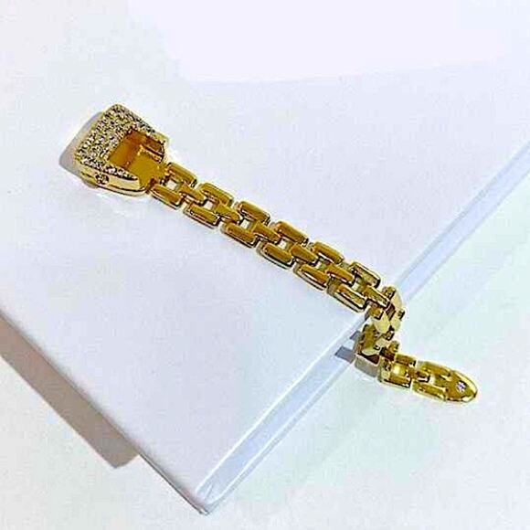 Adjustable Gold Chain Rhinestone Buckle Ring - Picture 10 of 11